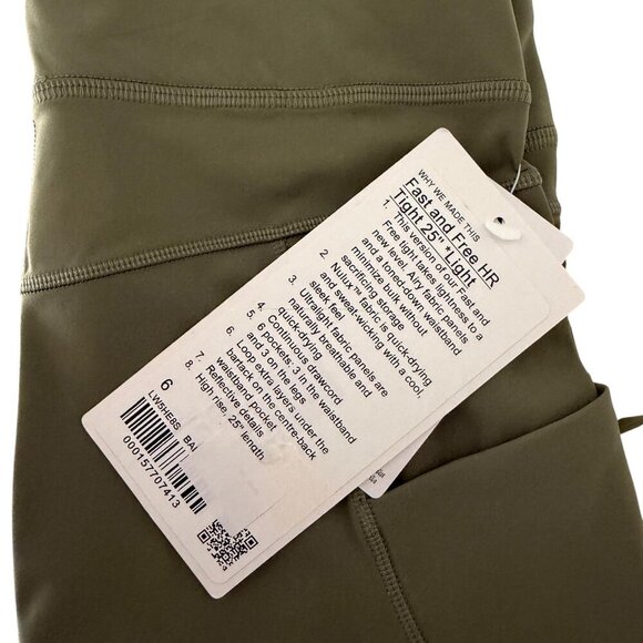 Lululemon Fast and Free HR Tight 25” Army Green Women’s Size 6 NWT - Picture 11 of 15